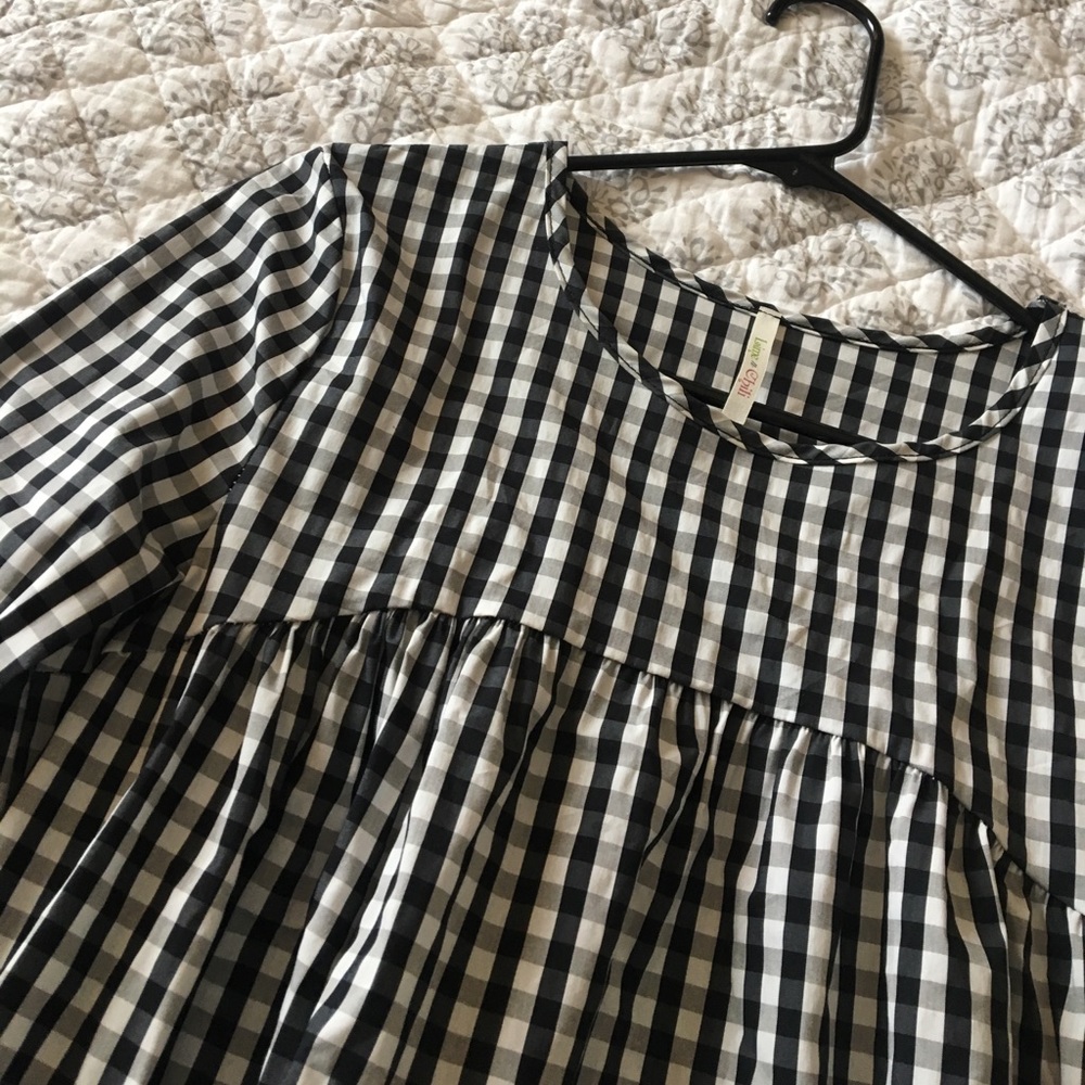 Gingham B&W Babydoll Top